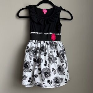 Pinky Black Bodice with White & Pink Accent Floral Dress